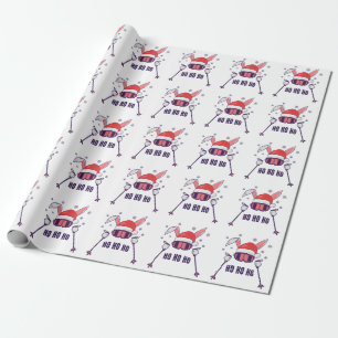 Papel De Regalo Esquiando Santa Rabbit con Santa Hat y los postes 