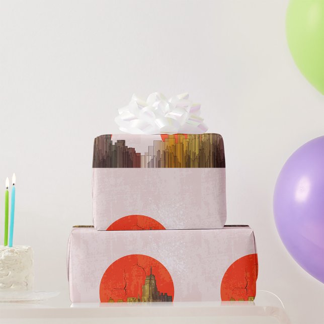 Papel De Regalo Esquina urbana con paisaje de sol rojo (Subido por el creador)