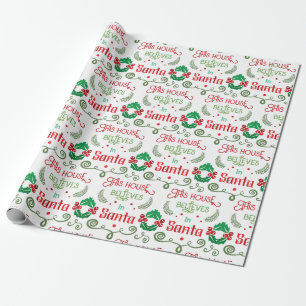Papel De Regalo Esta Casa Cree En Santa Fun Verde Y Rojo