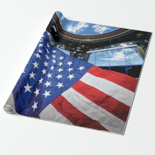 Papel De Regalo Estación Espacial Bandera Americana Órbita Terrest
