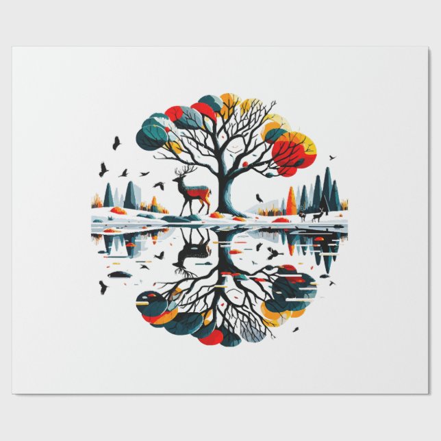 Papel De Regalo Estadio majestuoso en el bosque de invierno nevado (Superficie plana)