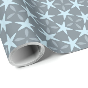 Papel De Regalo Estallido de Estrella Azul Suave sobre Patrón Gris