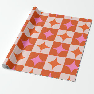 Papel De Regalo Estallidos de colores rosa y naranja a cuadros
