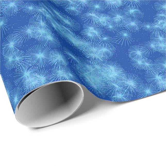 Papel De Regalo Estallidos de cristal de hielo, fondo azul (Esquina del rollo)