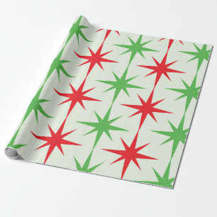 Papel De Regalo Estallidos de estrellas atómicos rojos y verdes de