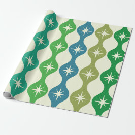 Papel De Regalo Estallidos de estrellas retro de mediados de siglo