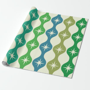 Papel De Regalo Estallidos de estrellas retro de mediados de siglo