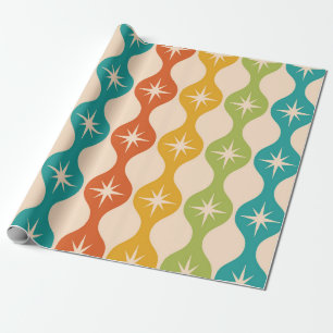 Papel De Regalo Estallidos de estrellas retro de mediados de siglo