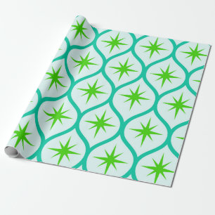 Papel De Regalo Estallidos de estrellas verdes de mediados de sigl