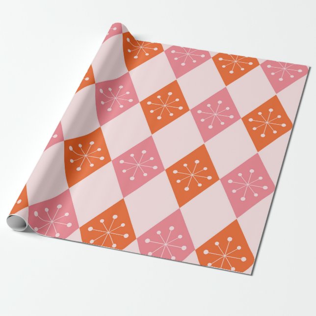 Papel De Regalo Estallidos de mediados de siglo sobre diamantes ro (Desenrollado)