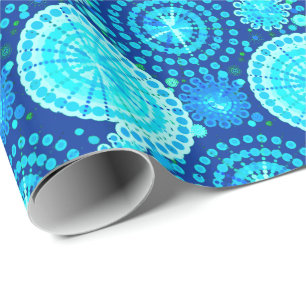 Papel De Regalo Estallidos y ruedas de pinza, azul cobalto y agua