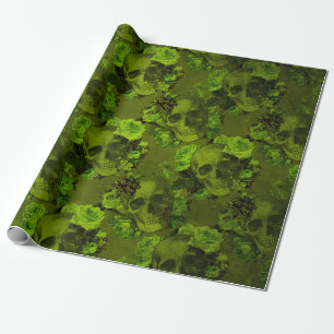 Papel De Regalo Estampa de cráneo floral gótico Halloween rústico