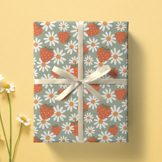 Papel De Regalo Estampa de fresa y margarita groovy verano primave