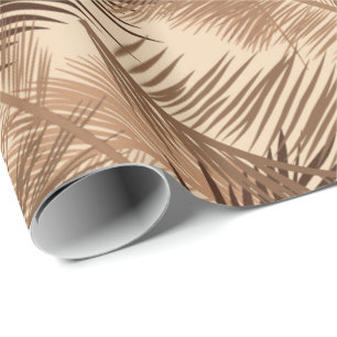 Papel De Regalo Estampa de hoja de palma, marrón oscuro, beige y m