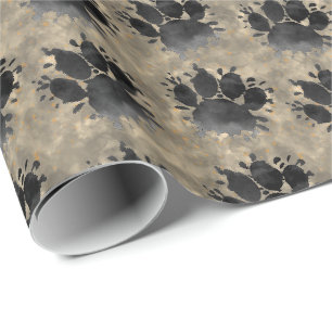 Papel De Regalo Estampa de huella de perro de acuarela negra estil