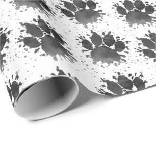 Papel De Regalo Estampa de pata de perro acuarela negra y blanca p