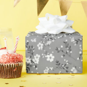 Papel De Regalo Estampa de ramillete blanco sobre gris