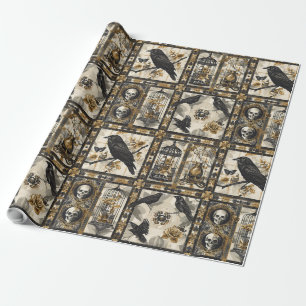 Papel De Regalo Estampa de romance victoriano de cuervo y calavera