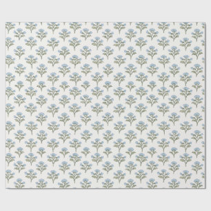 Papel De Regalo Estampa en bloque de ramita azul cielo, hoja de ol