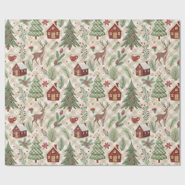 Papel de regalo estampado a cuadros festivos estét (Superficie plana)