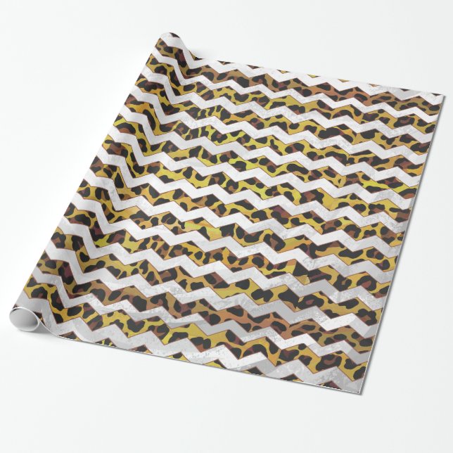 Papel De Regalo Estampado Chevron Marrón y Amarillo Leopardo (Desenrollado)