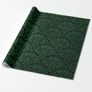 Papel De Regalo Estampado damasco rústico negro y verde
