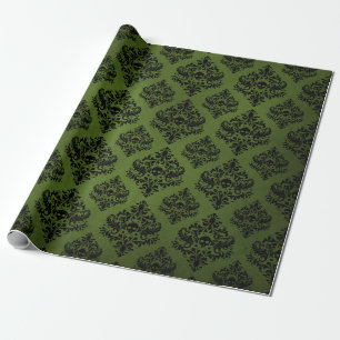 Papel De Regalo Estampado damasco rústico negro y verde