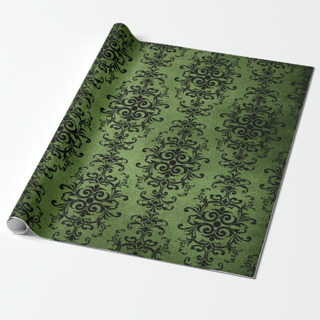 Papel De Regalo Estampado Damask Rustico Verde (Desenrollado)