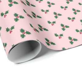 Papel De Regalo Estampado de Acebo Rosa Rubor