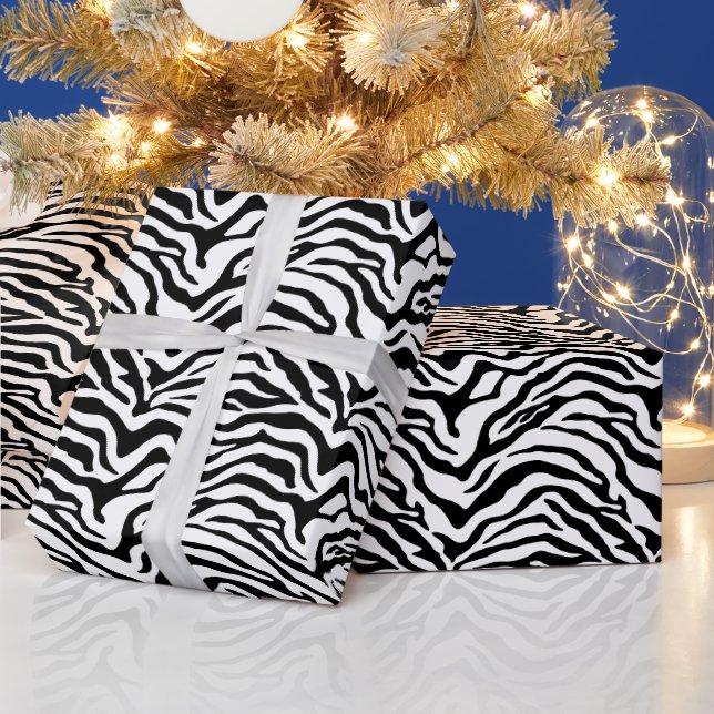 Papel De Regalo Estampado de cebra en blanco y negro (Vacaciones)