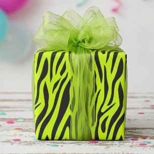 Papel De Regalo Estampado de cebra pequeño verde lima fluorescente