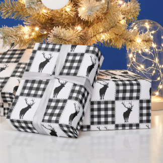 Papel De Regalo Estampado de Cuadros de Búfalo con Ciervos Bosque