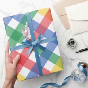 Papel De Regalo Estampado de Cuadros Escoceses de Colores Primario