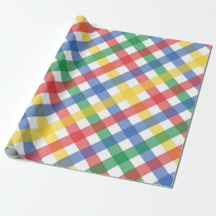 Papel De Regalo Estampado de Cuadros Escoceses de Colores Primario