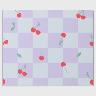 Papel De Regalo Estampado de cuadros lila con cereza