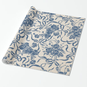 Papel De Regalo Estampado de flores de marfil de los azules