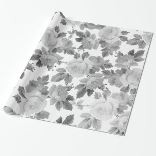 Papel De Regalo Estampado de flores elegante blanco negro de los