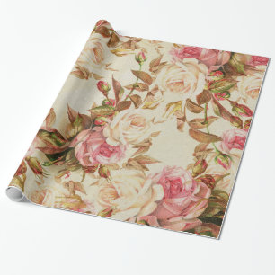 Papel De Regalo Estampado de flores marrón blanco de los rosas del