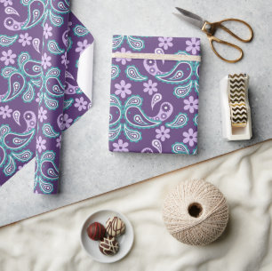 Papel De Regalo Estampado de flores Paisley morado y azul Shabby C