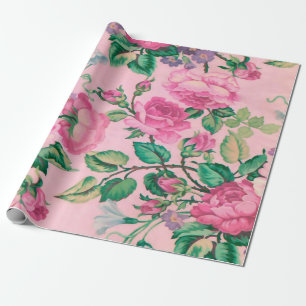 Papel De Regalo Estampado de flores rosado elegante elegante