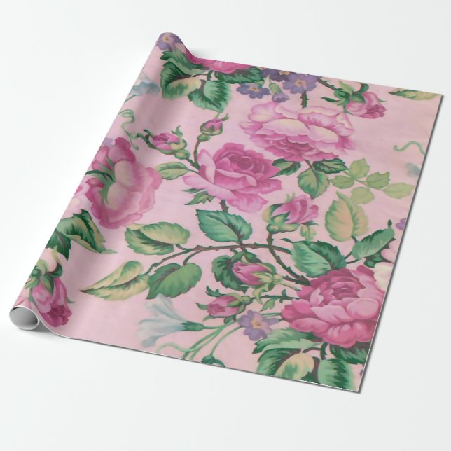 Papel De Regalo Estampado de flores rosado elegante elegante (Desenrollado)