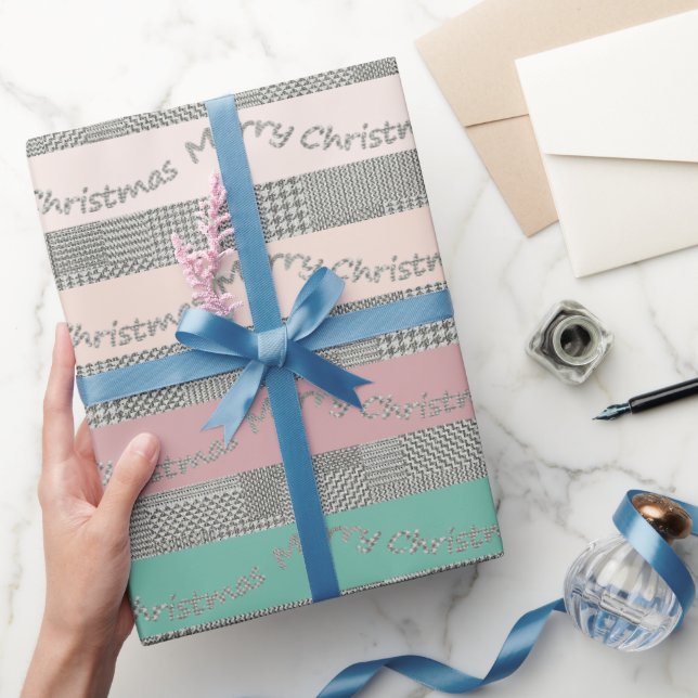 Papel De Regalo Estampado de Houndstooth de Feliz Navidad, Rayas (Regalar)