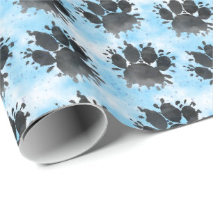 Papel De Regalo Estampado de Huella de Perro con Acuarela Azul Per