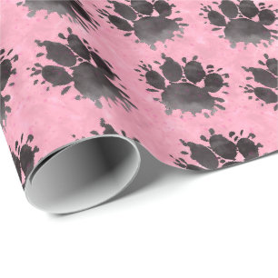 Papel De Regalo Estampado de Huella de Perro con Acuarela Rosa Per