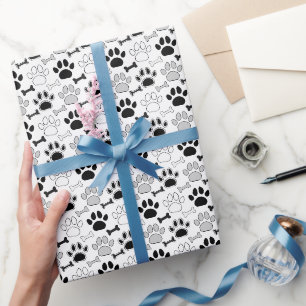 Papel De Regalo Estampado de huellas de patas de perro y huesos