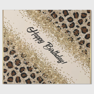 Papel De Regalo Estampado de Leopardo Dorado Brillante