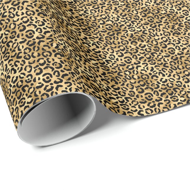 Papel De Regalo Estampado de leopardo negro y dorado Estampado de  (Esquina del rollo)