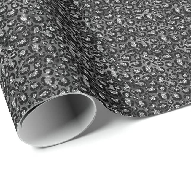 Papel De Regalo Estampado de leopardo negro y gris plata (Esquina del rollo)