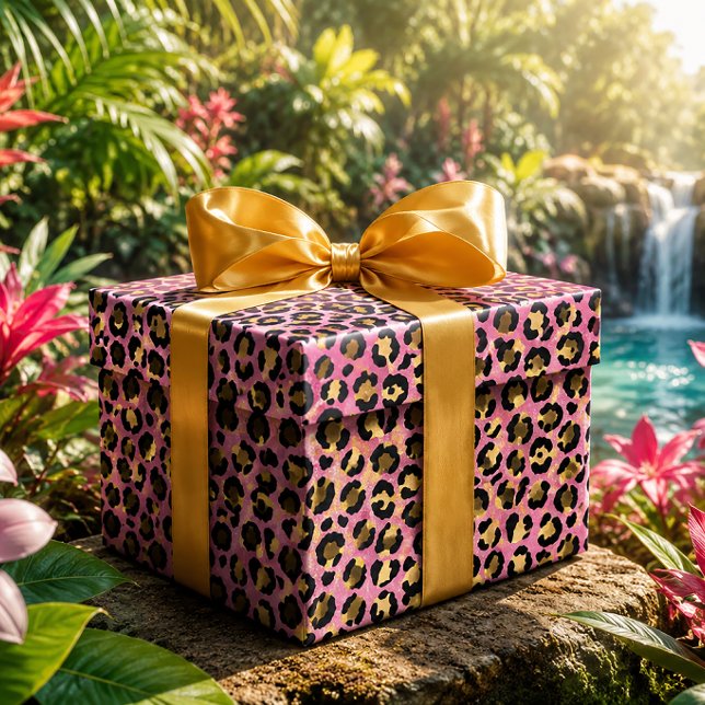 Papel De Regalo Estampado de leopardo rosa y dorado (Subido por el creador)