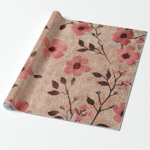 Papel De Regalo Estampado de lino floral rosa rústico (4)